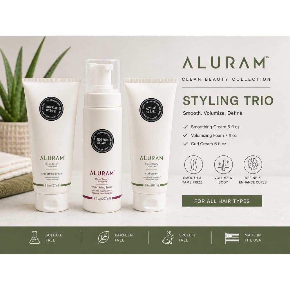 ALURAM Styling Trio Smoothing Curl Cream & Volumizing Foam Hair Set